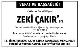 Zeki Çakır Başsağlığı İlanı