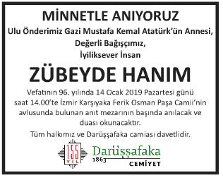 Zübeyde Hanım Vefat İlanı